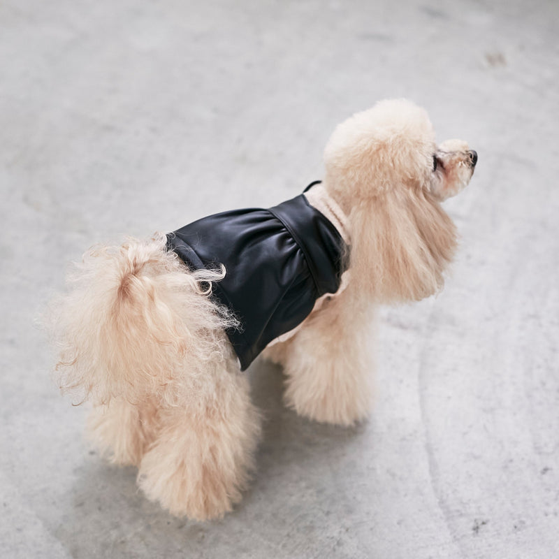 [Dog clothing single] Eco -leather docking dress